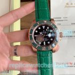 Best Quality Replica Rolex Submariner Green Bezel Green Leather Strap Men's Watch